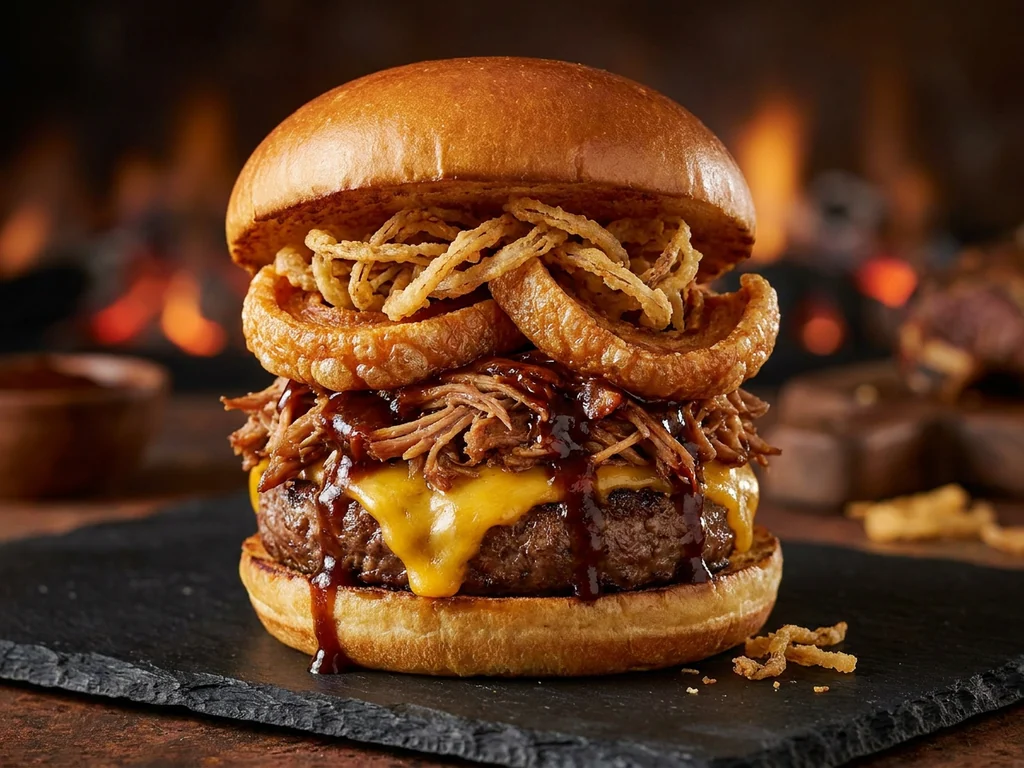 Hamburguesa Topuria: 140 g de vaca rubia gallega madurada, cheddar, Philadelphia, jalapeños y salsa…